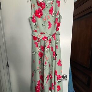 Calvin Klein Green and Pink Floral Maxi Dress